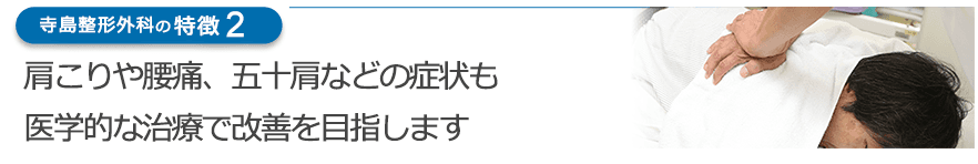 肩こりや腰痛、五十肩などの症状も医学的な治療で改善を目指します