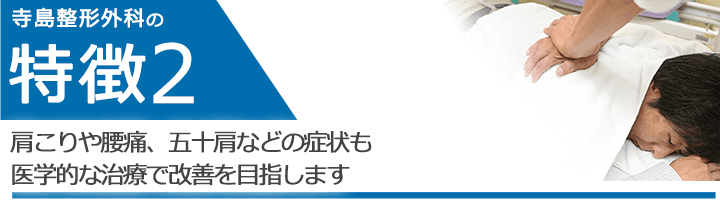 肩こりや腰痛、五十肩などの症状も医学的な治療で改善を目指します
